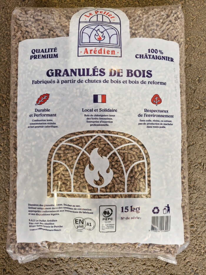 Granulés de bois (ou pellets) en sac de 15kg